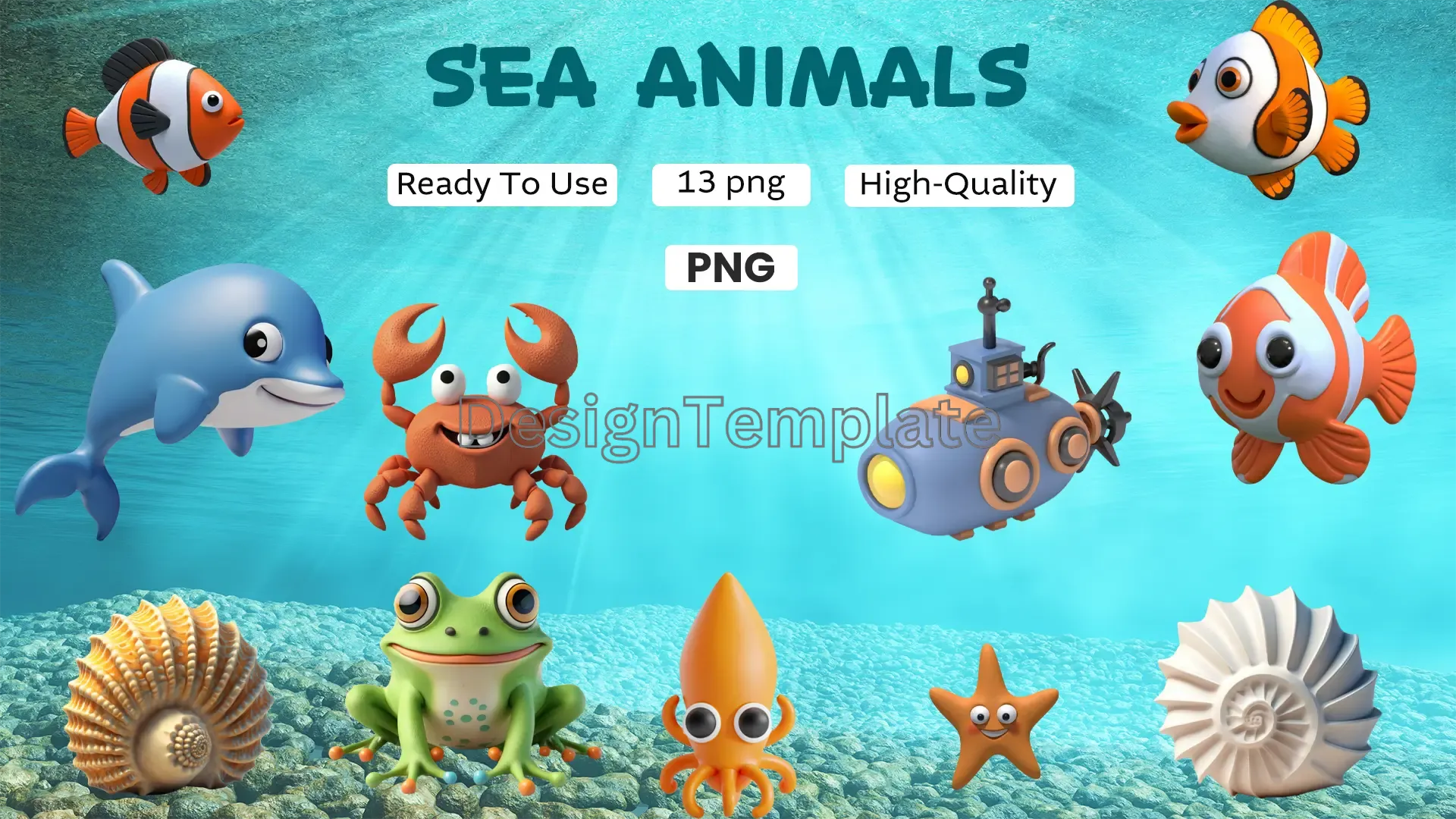 Cute Sea Animals 3D Elements Pack